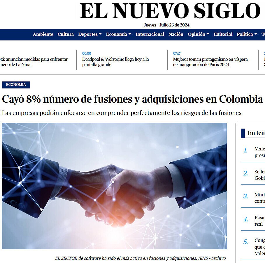 Cay 8% nmero de fusiones y adquisiciones en Colombia